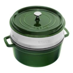 Staub Cocotte Mit Dämpfeinsatz 26 Cm, Rund, Basilikum-Grün, Gusseisen
