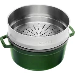 Alternative view of Staub Cocotte Mit Dämpfeinsatz 26 Cm, Rund, Basilikum-Grün, Gusseisen