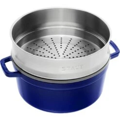 Staub Cocotte Mit Dämpfeinsatz 26 Cm, Rund, Dunkelblau, Gusseisen -Staub Geschäft 40510604 1